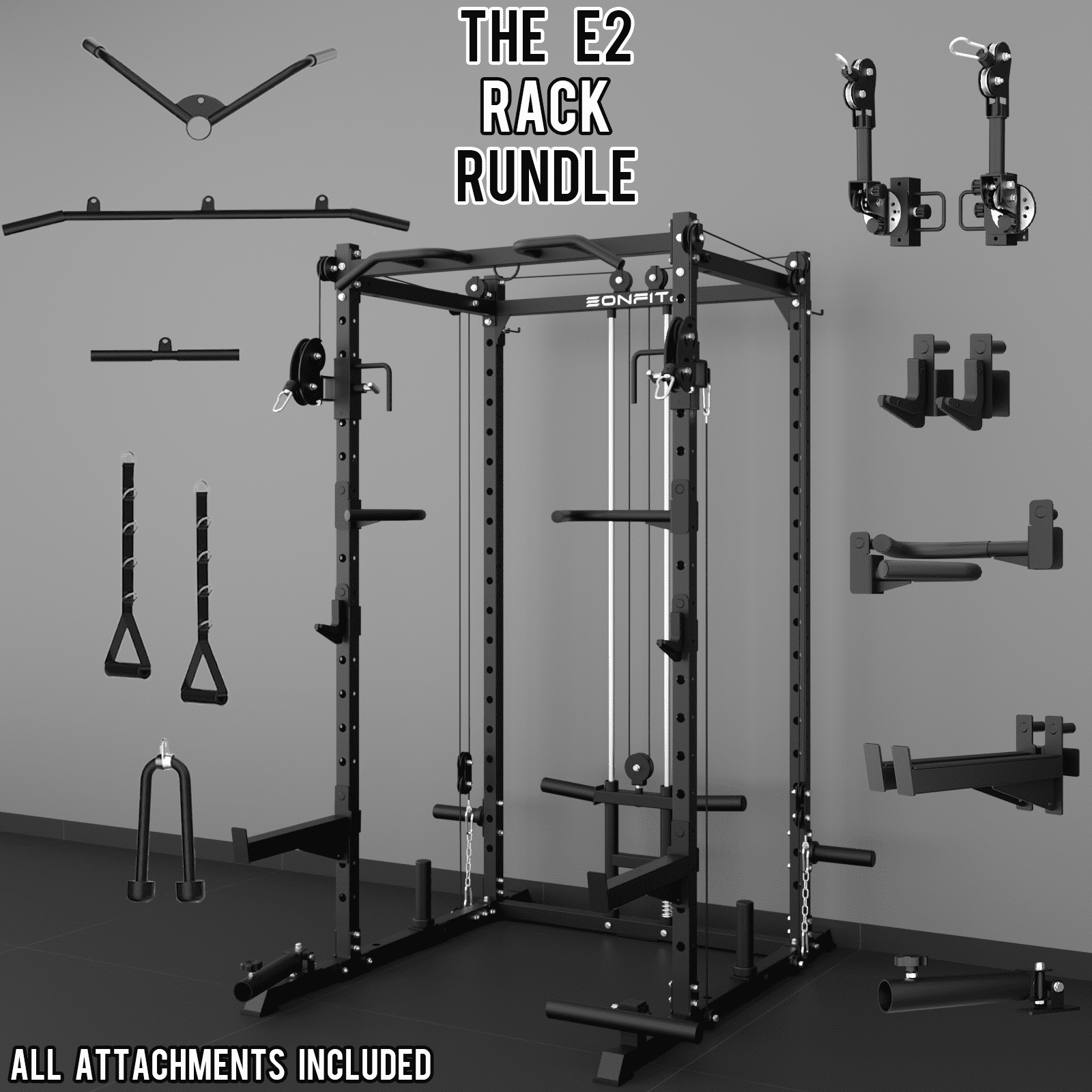 Eonfit E2 Power Cage，1500LB Squat Rack with Cable Crossover System.Multi-Function Power Rack for Home Gum.All-in-One Squat Rack with More Training Attachments