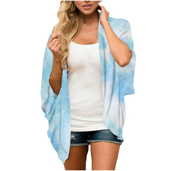 Women's Floral Kimono Cover Up Open Front Short Sleeve Cardigan Summer Loose Fit Shawl Lightweight Beach Cover Up
