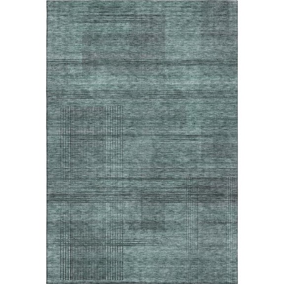 HomeRoots 666502 5 x 8 ft. Teal & Gray Striped Transitional Washable Machine Made Rectangle Area Rug with UV Protection