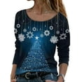 thumbnail image 1 of Bellella Tee-Shirt Femme Imprimé Flocon de Neige Manches Longues T-shirt de Noël Mode Col Rond Tunique Blouse Bleue 3TG, 1 of 2