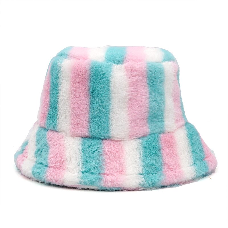 Women Girls Faux Fur Warm Bucket Hat 