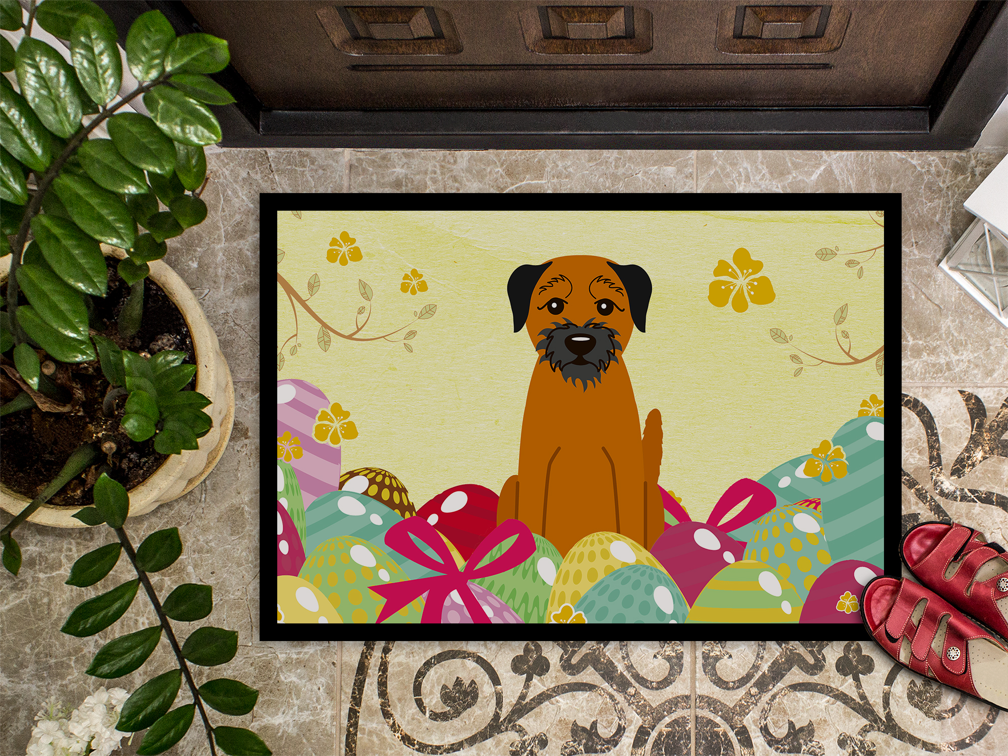 Carolines Treasures BB6039JMAT 24 x 36 in. Easter Eggs Border Terrier Indoor or Outdoor Mat