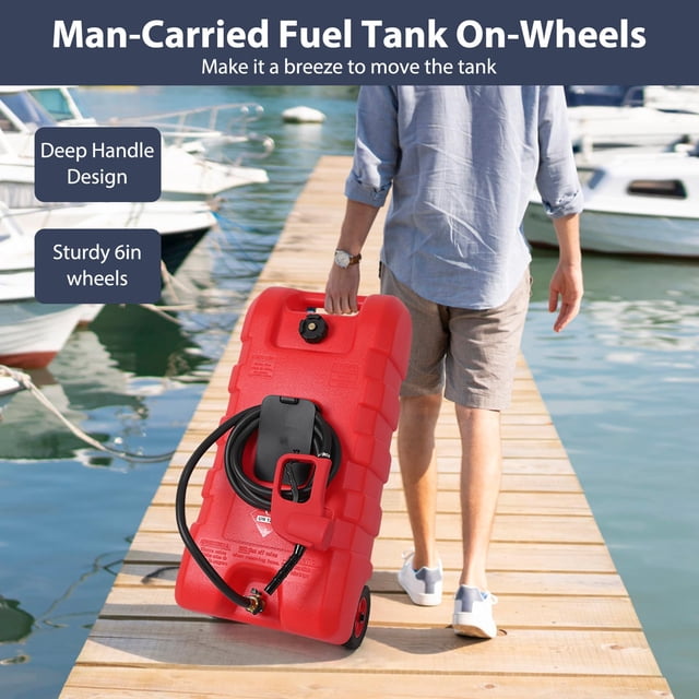Kojooin Panier à Carburant 15 Gallons avec Roulettes, Réservoir de Carburant Portable avec Pompe Siphon de Transfert de Fluide et Boyau de Livraison de 10 Pi, Bac de Rangement pour Diesel sur Roues pour Voitures, Tondeuses à Gazon, Bateaux, Bac de Rangement pour Contenants