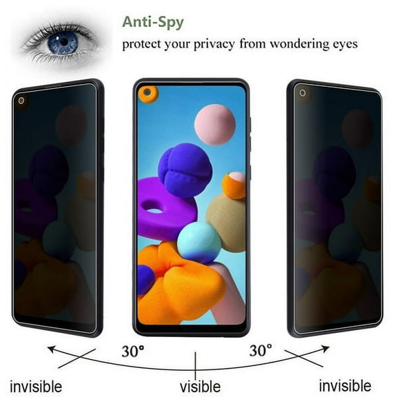 Samsung Galaxy A21 Privacy Screen Protectors, 9H Hardness Anti Spy Tempered Glass Screen Protector, 2.5D, 3D Touch, Anti Scratch, Bubble Free, Black Tinted Privacy Glass for Samsung Galaxy A21 [2020]