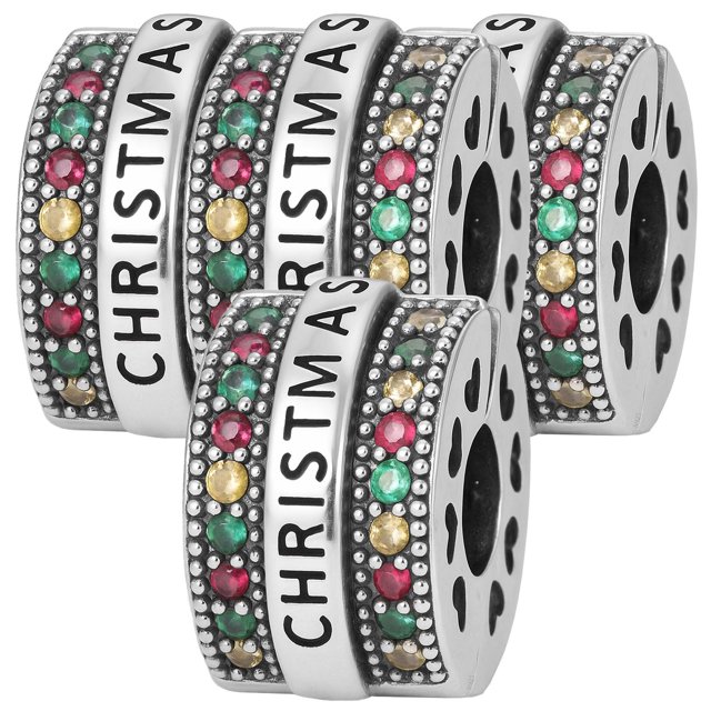 Charm separador joya Xmas01 4Pzas Plata S925 Chapa Separador Clip Christmas Plata/Multicolor Caja Blanca 4x4cm.