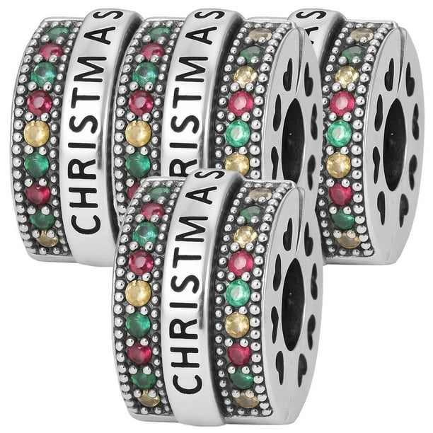 Charm separador joya Xmas01 4Pzas Plata S925 Chapa Separador Clip Christmas Plata/Multicolor Caja Blanca 4x4cm.