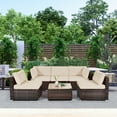 thumbnail image 2 of Patiojoy 6PCS Wicker Patio Sectional Conversation Furniture Set with Coffee Table & Seat Cushions Brown, 2 of 9