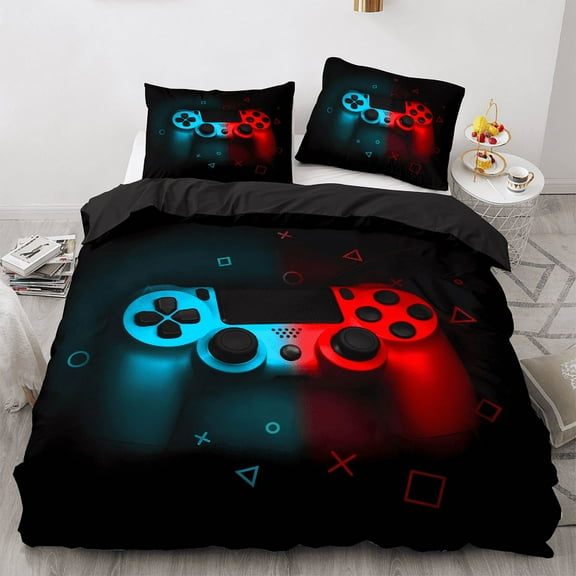 Gamepad Comforter Set - Retro Gaming Bedding for Teens & Adults, Soft Duvet Cover w/Controller Design, Perfect for Game Room Decor, Birthday & Christmas Gift (Black)