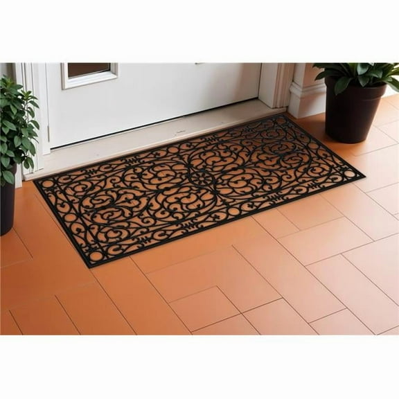 HomeRoots 632545 24 x 48 in. Black Scrollwork Outdoor Rubber Door Mat