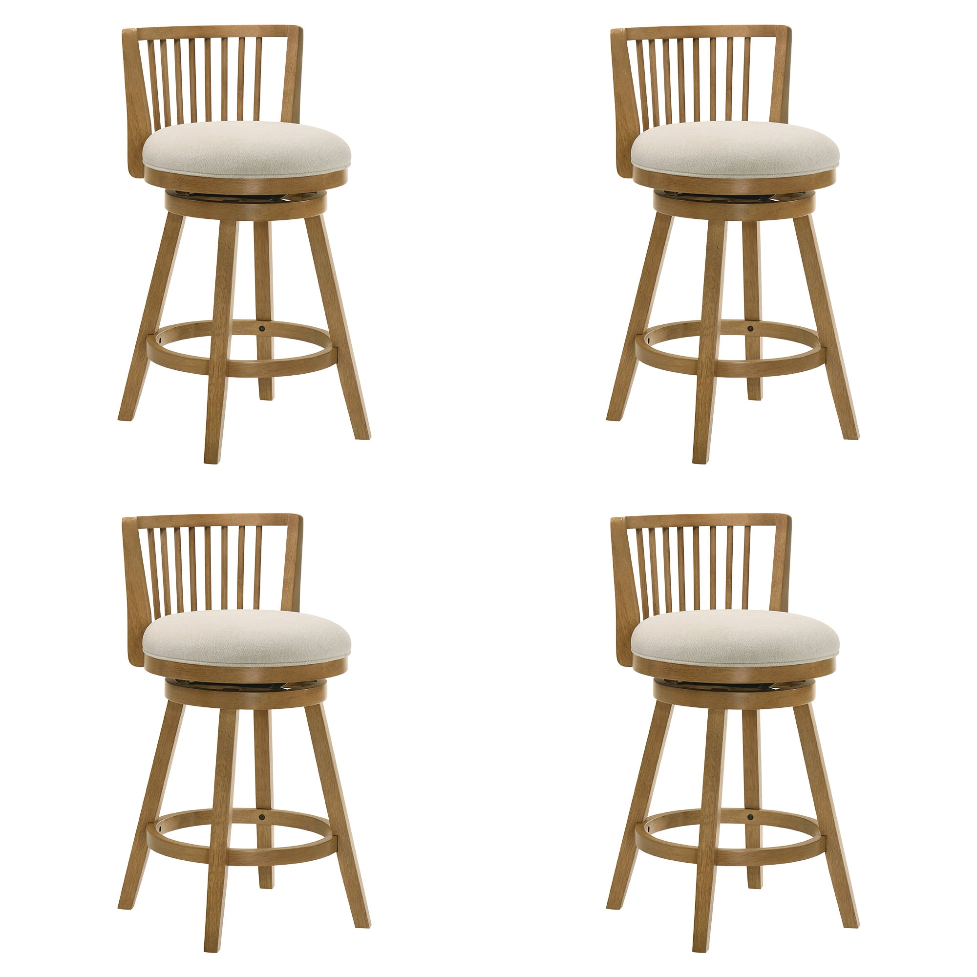 Harper 30 in. Amber Glow Bar Height Rubberwood Swivel Barstool with Ivory Fabric Seat - Set of 4