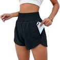 thumbnail image 2 of Stichou Women's Athletic Shorts High Waisted Running Short Pocket Quick Dry Sporty Shorts Gym Workout Shorts Black L, 2 of 5