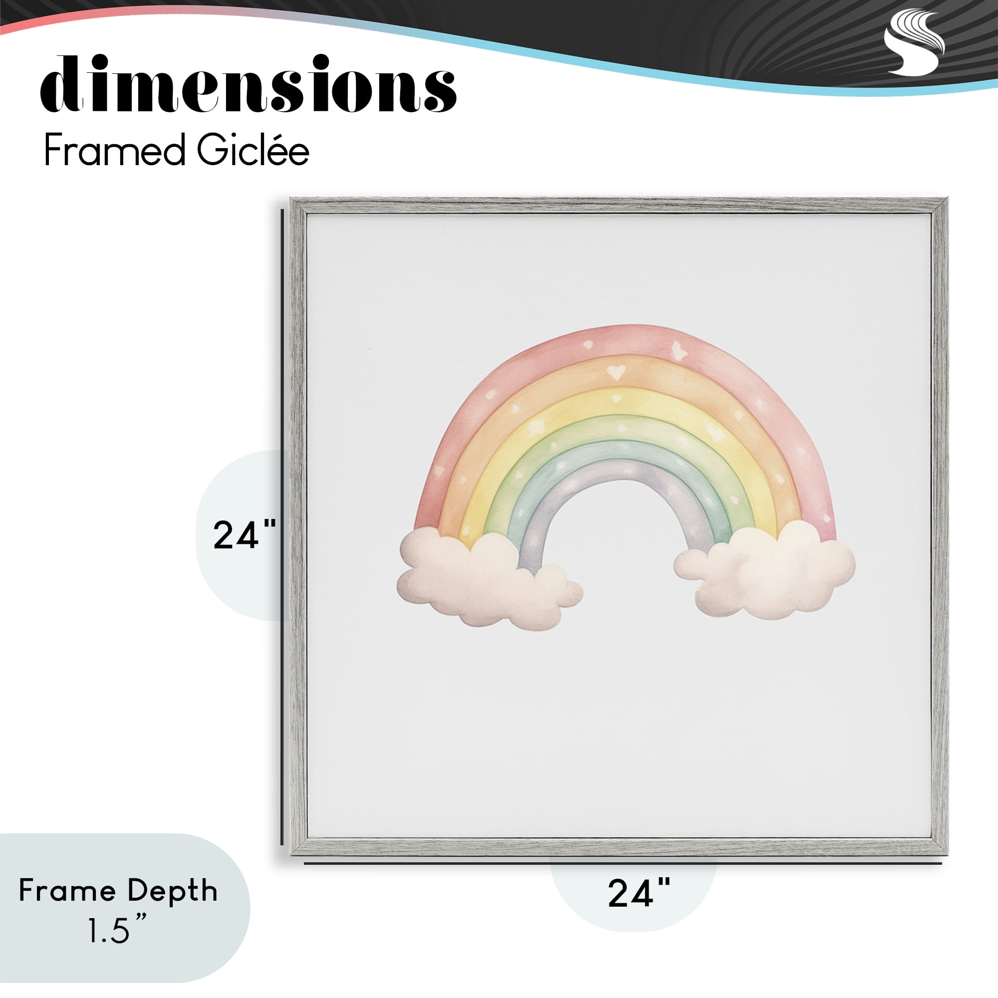 Stupell Industries Dreamy Pastel Rainbow with Clouds Gray Framed Giclee Art, design by Karen Smith