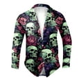 thumbnail image 3 of Halloween Shirts for Men Full Skeleton Floral Print Funny Button Down Lapel Long Sleeve Tops Fall Winter Outdoor Activities Mens Shirts Light Green XXL, 3 of 5