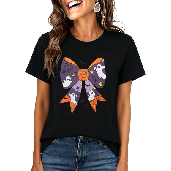 Halloween Shirts Spooky Ghost Graphic Casual Tee Ghost & Pumpkin Graphic Halloween shirt for Parties OR Occasions