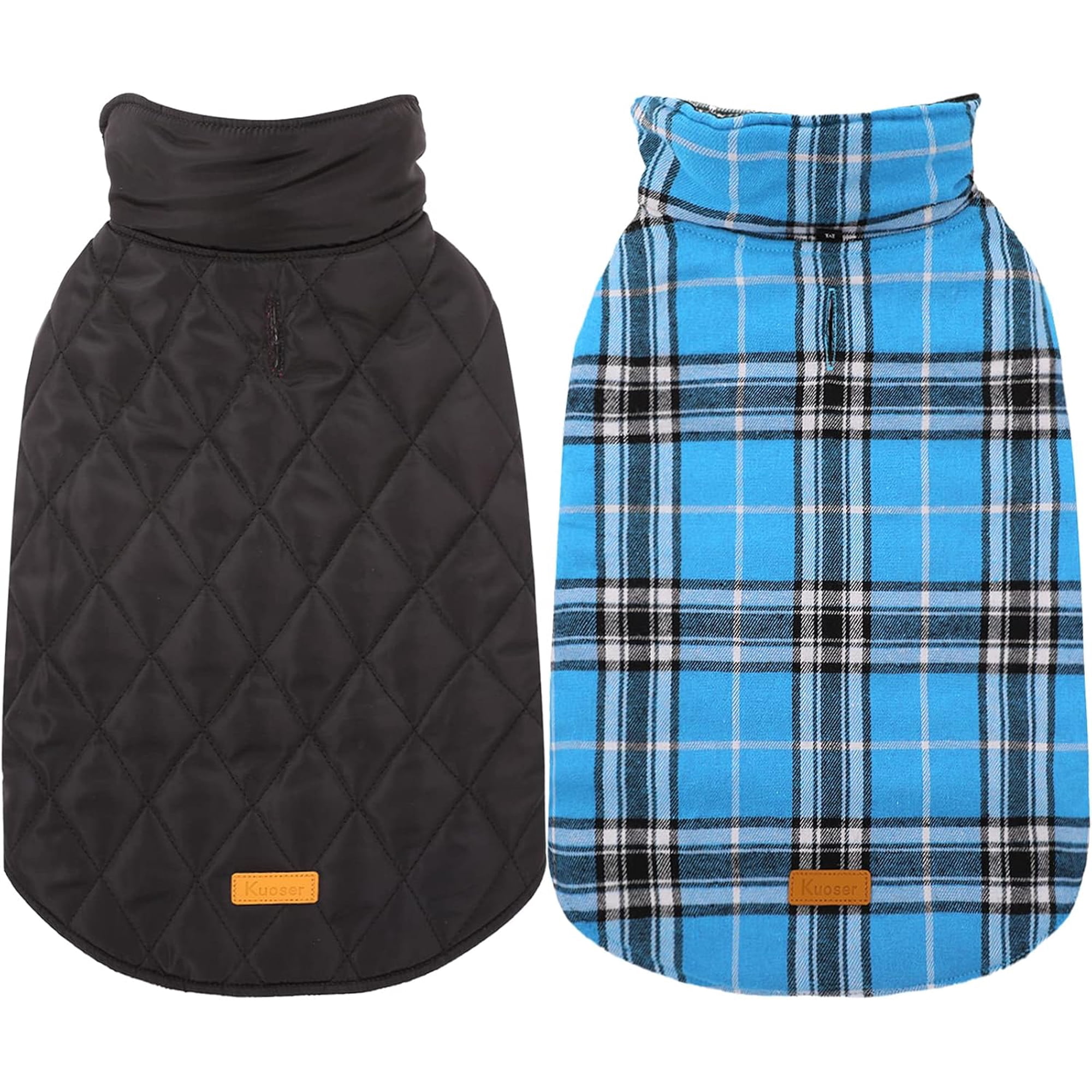 Kuoser Reversible Dog Coat Adjustable British Style Plaid Pet Jacket, Waterproof and Windproof, Blue, M