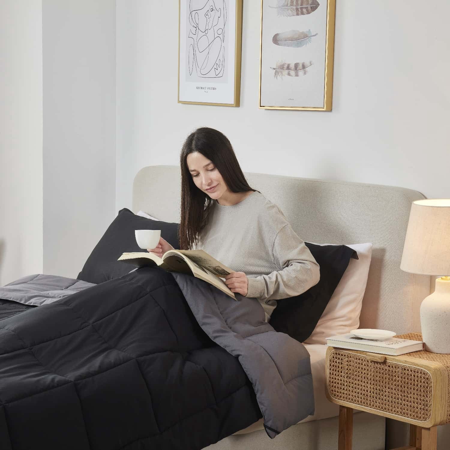 LammaLoe Twin Comforter, Quilted Down Alternative Comforter, All Season Duvet Insert Black/Gray