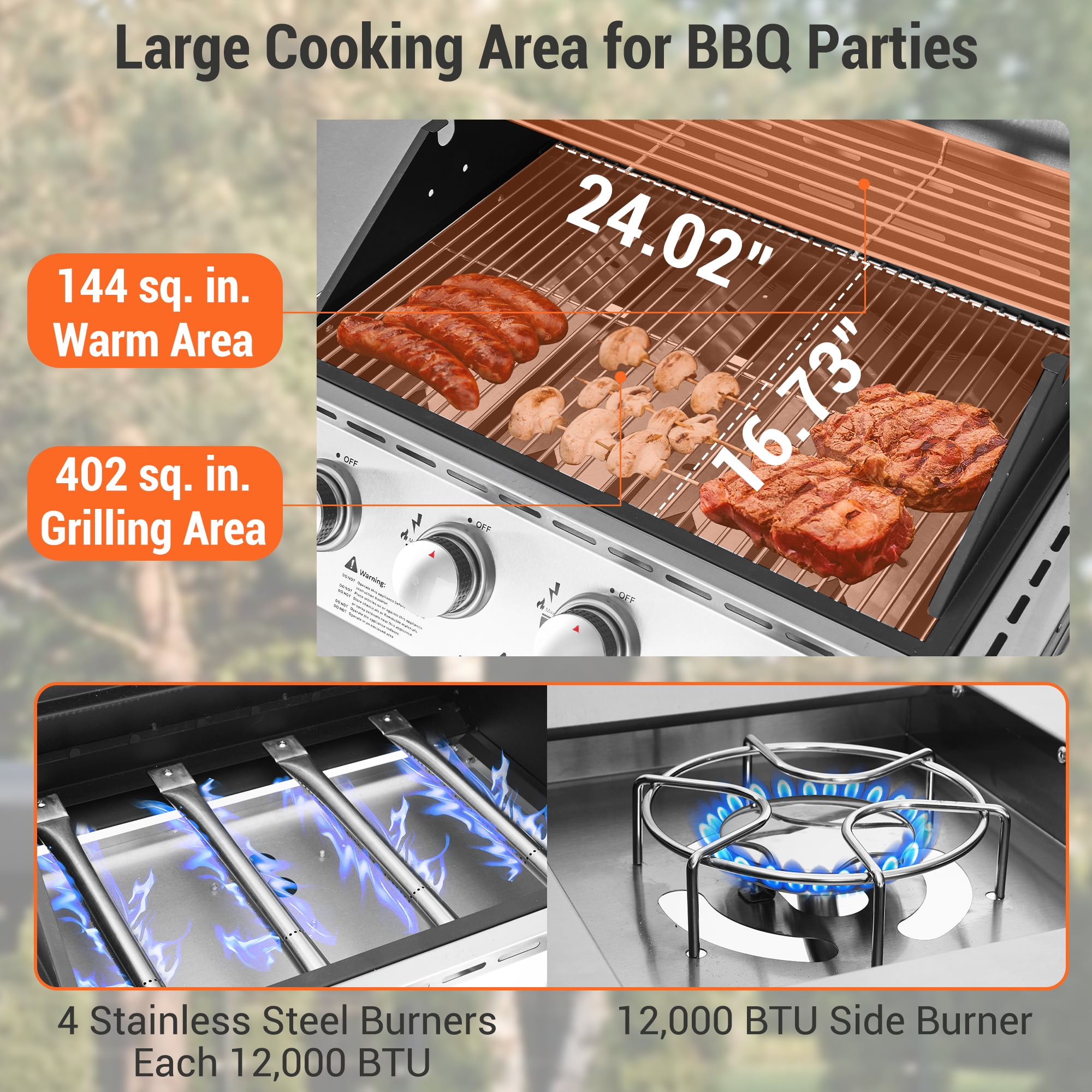 BETISEF 4-Burner Propane Gas BBQ Grill with Side Burner, 60,000 BTU Output Stainless Steel Grill,Cabinet Style for Outdoor Cooking Kitchen and Patio Backyard Barbecue
