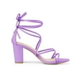 thumbnail image 3 of BLISSFUL STEP Women's Shoes Open Toe Lace Up Block Heel Strappy Heels Lavender 7, 3 of 7