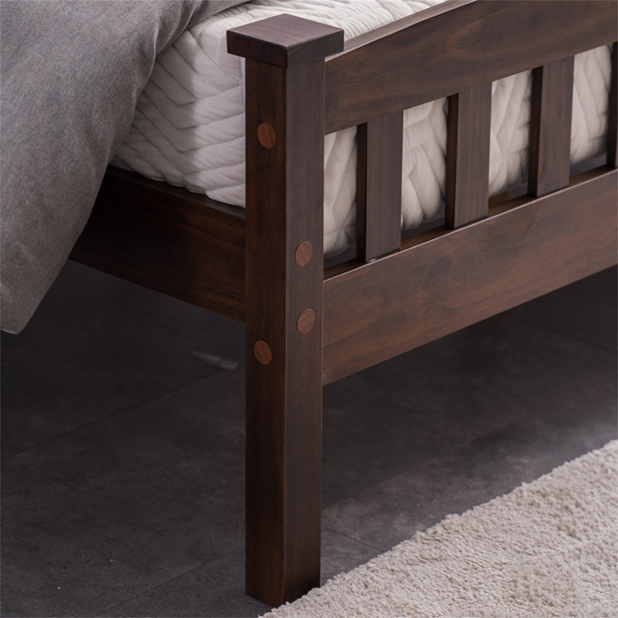 Kadyn Bed Frame with Headboard, Mid-Century Modern Solid Wood Platform Bed Frame, Wood Slat bed, Walnut Queen Bed