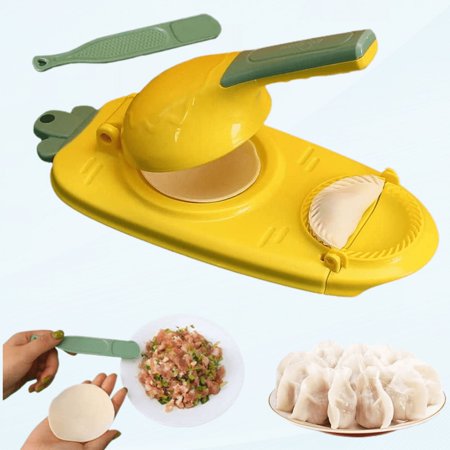 2 In 1 Dumpling Maker, Household Automatic Dumpling Maker, Pierogi Maker Empanada Mold with Dough Pressing Making Tools for Empanada, Dumpling, Pierogi & Hand Pie (Yellow)