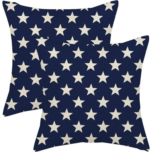 Set of 2 4th of July Pillow Covers 16x16 Inch Blue and Cream Patriotic Stars Throw Pillows for Sofa Bed Decor Independence Day Memorial Day Pillowcase