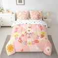 thumbnail image 2 of Homewish Lovely Daisy Flower 7-Piece Bedding Comforter Set,Cartoon Floral Wreath King Bedding Sets,Pink Yellow Bed Sheets For Girl,Microfiber Bedroom Decor Reversible, 2 of 8