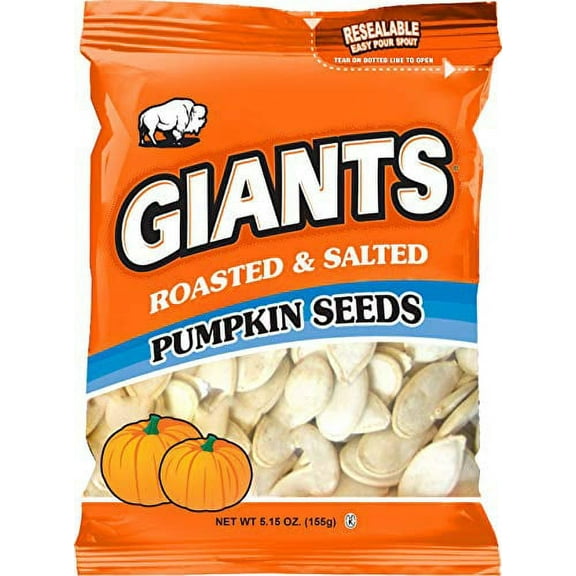 GIANTS Pumpkin Seeds, Roasted and Salted 5.15 oz. [Package of 12]