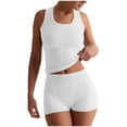 thumbnail image 2 of Women's Two Piece Outfit Summer Co Ord Set Tracksuit Full Set Sleeveless Crop Tank Top Shorts with Pockets 2 Piece Beach Holiday Lounge Set Streetwear Sport Gym Sets White M, 2 of 6