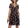 thumbnail image 4 of Mini vestido de manga corta con estampado de cuello en V informal de verano para mujer a la moda Fridja  qw4351, 4 of 8