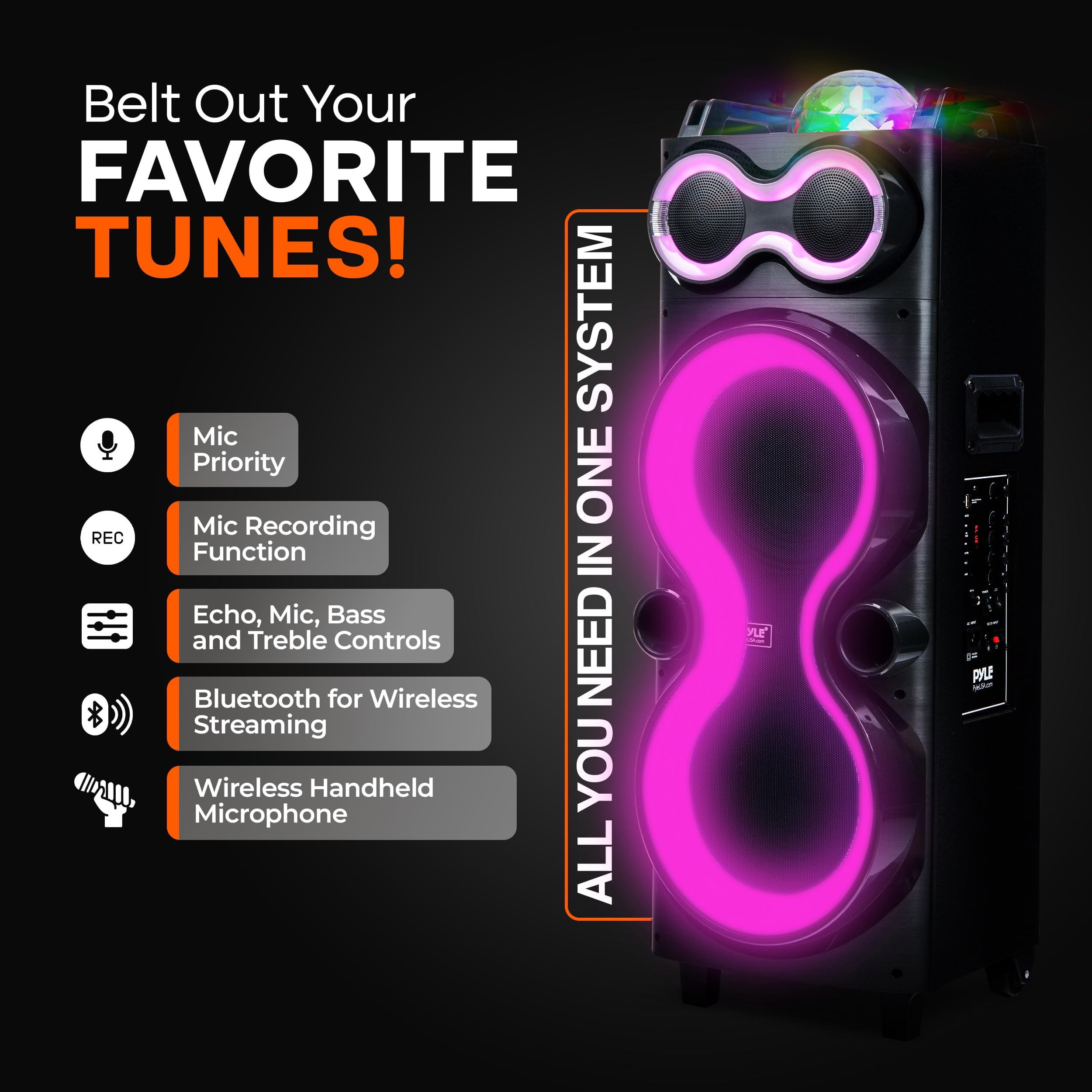 Pyle Audio Large Bluetooth Party Speaker - Big Bluetooth Speaker with True Wireless Stereo System - Enjoy Powerful Bass and Clear Treble - Big Speaker with LED Display - Model PPHP1028-240W