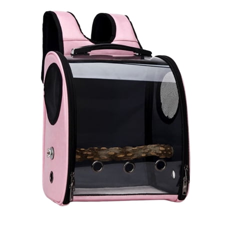 Bird Parrot Pet Carrier Cage Travel Box Panoramic Design Transparent Capsule pink