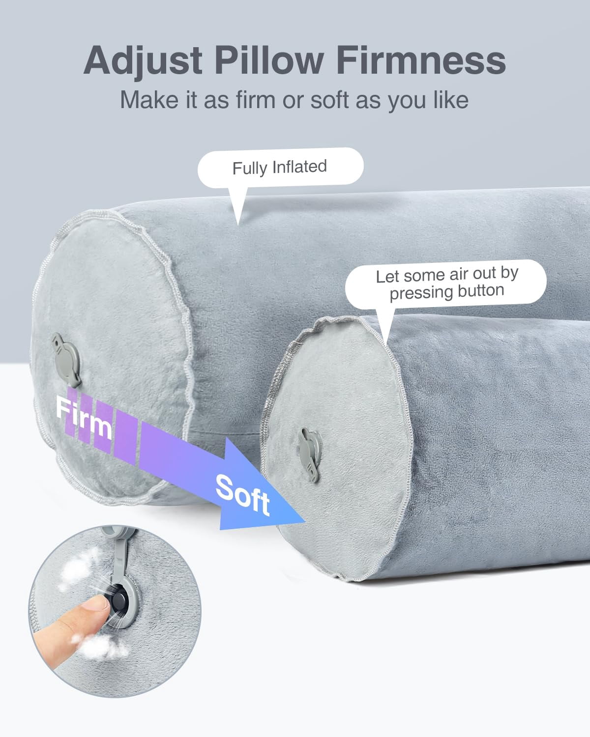 Inflatable Body Pillow For Adults  Travel Pillows Side Sleeper 47inch Long Round Bolster Camping Cylinder Hugging Sleeping Leg Etc.