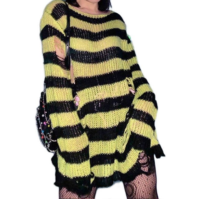FAROOT Chemise Femme Ajourée Col Rond Rayée Tricotée Décontractée