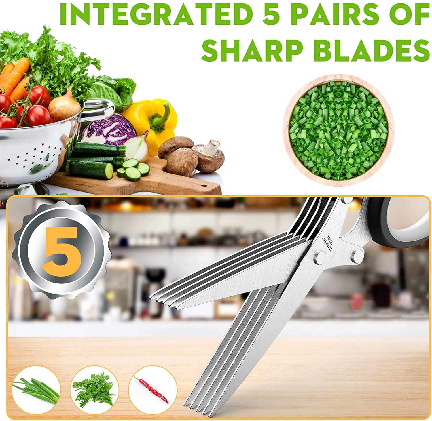 Herb Scissors Set, Kitchen Gadgets for Cutting, Stainless Steel Food Scissors