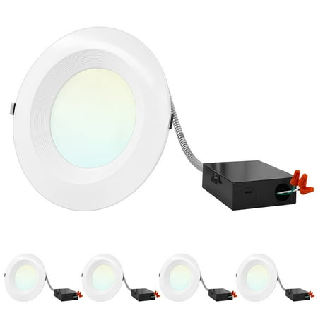 

Luxrite 8 inch Commercial LED Recessed Light with J-Box 16/21/27W 3 Color Selectable 1600/2100/2700 Lumens Dimmable IC Rated Wet Rated 4-Pack