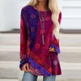 thumbnail image 2 of Trendfront Womens Boho Print Tunic Tops Crewneck Long Sleeve Colorful Pattern Loose Fit Casual Shirts, 2 of 5