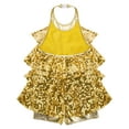 thumbnail image 6 of Yartina Girls Sparkly Sequined Tiered Halter Dance Dress Backless Leotard Tutu Skirt Gold 4, 6 of 7