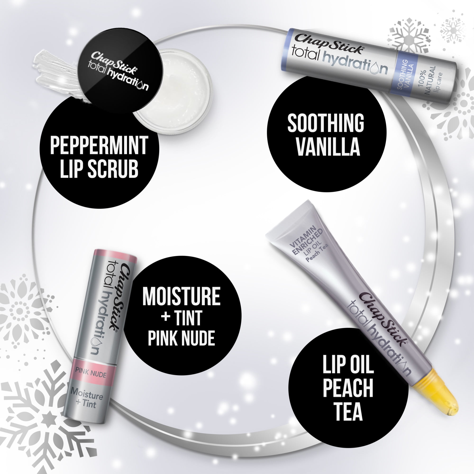 ChapStick Total Hydration Lip Kit Holiday Gift Set, Lip Moisturizer, Lip Scrub and Lip Balm Stocking Stuffers - 4 Count