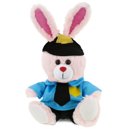 DolliBu Rose Gold Bunny Police Officer Plush Toy - Super Soft Bunny Cop Stuffed Animal Dress Up with Cute Cop Uniform and Cap Outfit - Fluffy Policeman Toy Plush Gift - 8 Inches