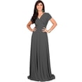 thumbnail image 4 of KOH KOH Long V-Neck Flowy Cap Short Sleeve V-Neck Bridesmaid Wedding Guest Party Formal Summer Sundress Tall Gown Maxi Dress Dresses For Women Pewter Gray Grey Medium US 8-10 NT074, 4 of 7