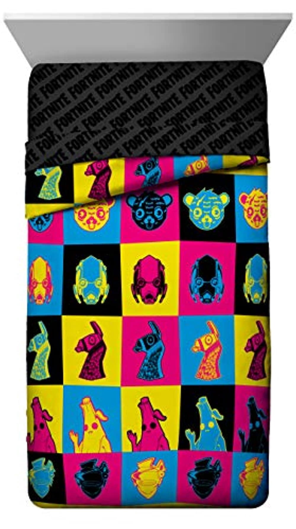 Fortnite Neon Warhol Black 4 Piece Twin Bed Set, 100% Microfiber