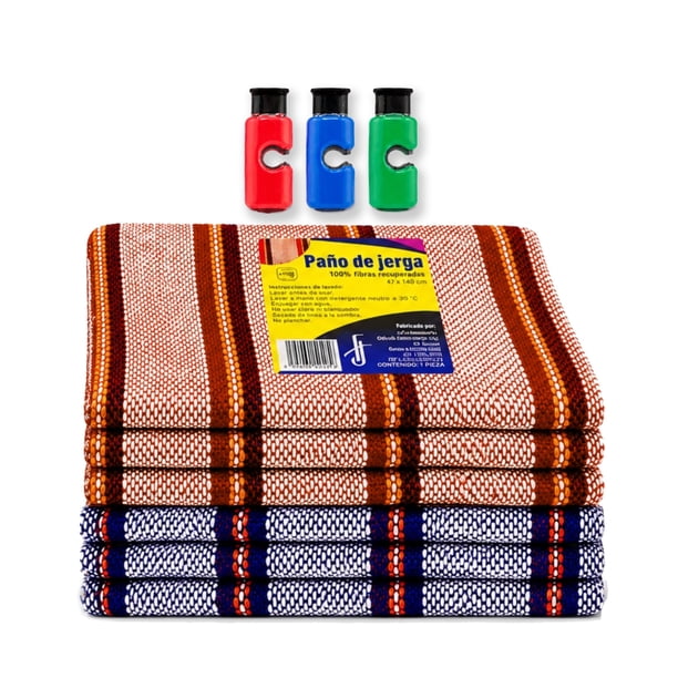 Jergas Multiusos 140 x 47 cm Extra Grande + Bono 3 clip para bolsas – Pack 6 Trapos de Cocina Reusables – Ideal para Trapear, Limpiar Piso, Baño y Cocina – Jerga Tradicional Mexicana