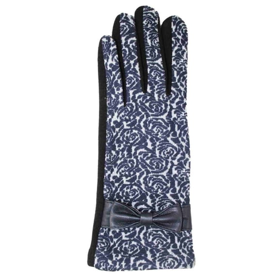 Womens Navy Blue Rose Floral Print Stretch Fit Texting & Tech Touchscreen Gloves