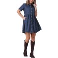 thumbnail image 4 of INSPIRE CHIC Vestido Mini de Mezclilla con Cuello y Botones de Manga Corta para Mujer M Azul Profundo, 4 of 6
