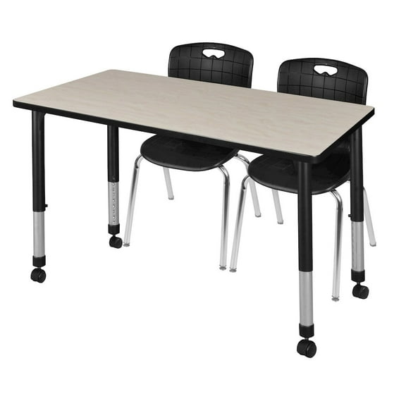 Regency 48x24 Mobile Adjustable Classroom Table- Maple & 2 Andy 18 Stack Chairs- Black