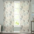 thumbnail image 2 of Teal Beige Tropical Leaves Sheer Curtains 63 Inches Length 2 Panels Set, Window Sheer Curtains for Living Room/Bedroom, Farmhouse Burlap Aesthetics Light Filtering Rod Pocket Curtain 52'' x 63'' x 2, 2 of 7