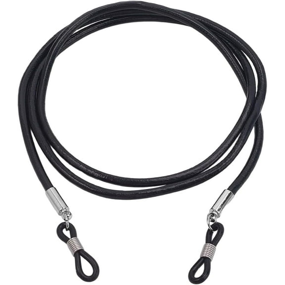 Cowhide Eye Glasses Holder Around Neck Strap Universal Glasses Lanyard String Genuine Leather Eyewear Retainer Cord Eyeglass Holder Chain for Men Women Sunglass(Black)