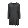 thumbnail image 6 of Vibrex A-line Ribbed Knit Dress Spring Solid Color Crew Neck Long Sleeve Flare Dress Casual Swing Fold Dress Solid Midi Dress Dark Gray_2XL, 6 of 7