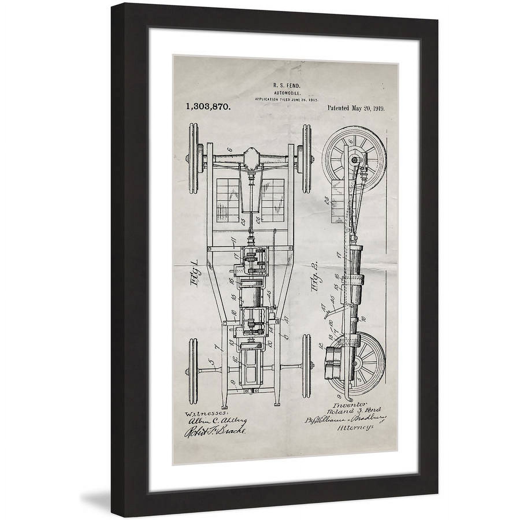 "Automobile 1919 Old Paper" Framed Painting Print