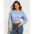 thumbnail image 7 of PrettyGuide Women's Knit Cropped Top Long Sleeve Crisscross Tie Back Casual Ribbed Fitted Crop Tee Shirt, 7 of 7